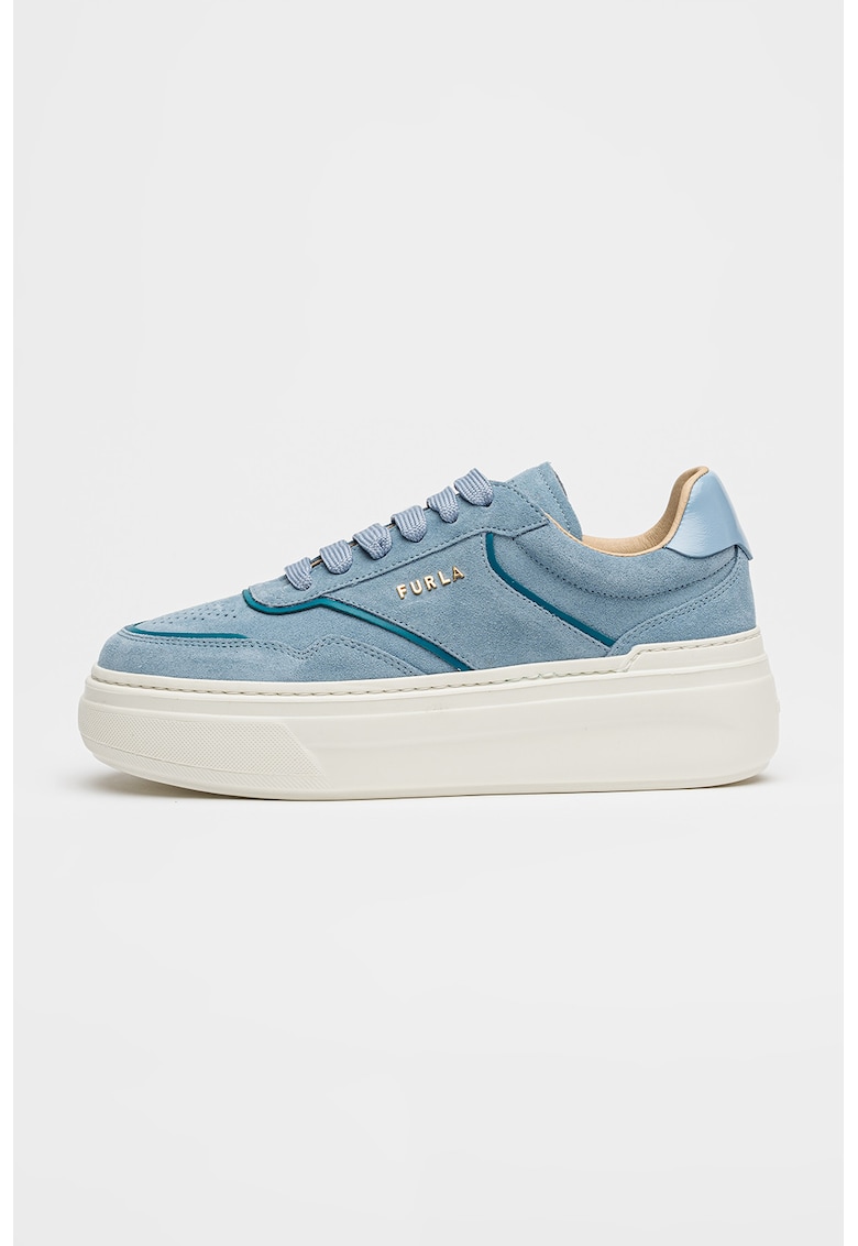 Pantofi sport flatform din piele intoarsa cu aplicatie logo Nuage - Albastru prafuit