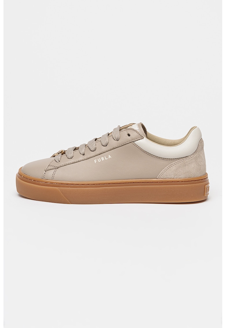 Pantofi sport din piele Enjoy - Gri deschis/Maro taupe deschis