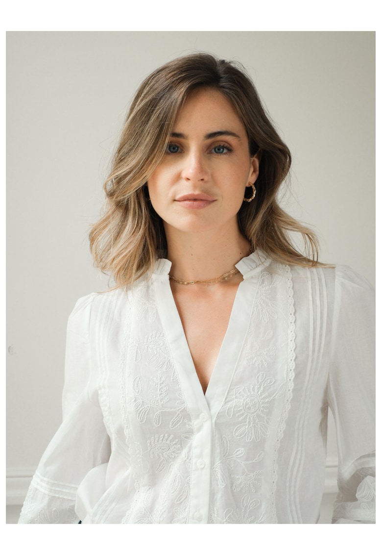 Camasa alba din bumbac cu broderie 4933T M9 19651 - Bej