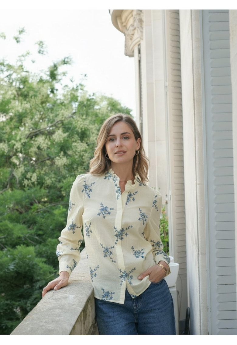 Camasa galben pastel cu broderie aplicata ASD96526 M9 19647 - Galben pastel