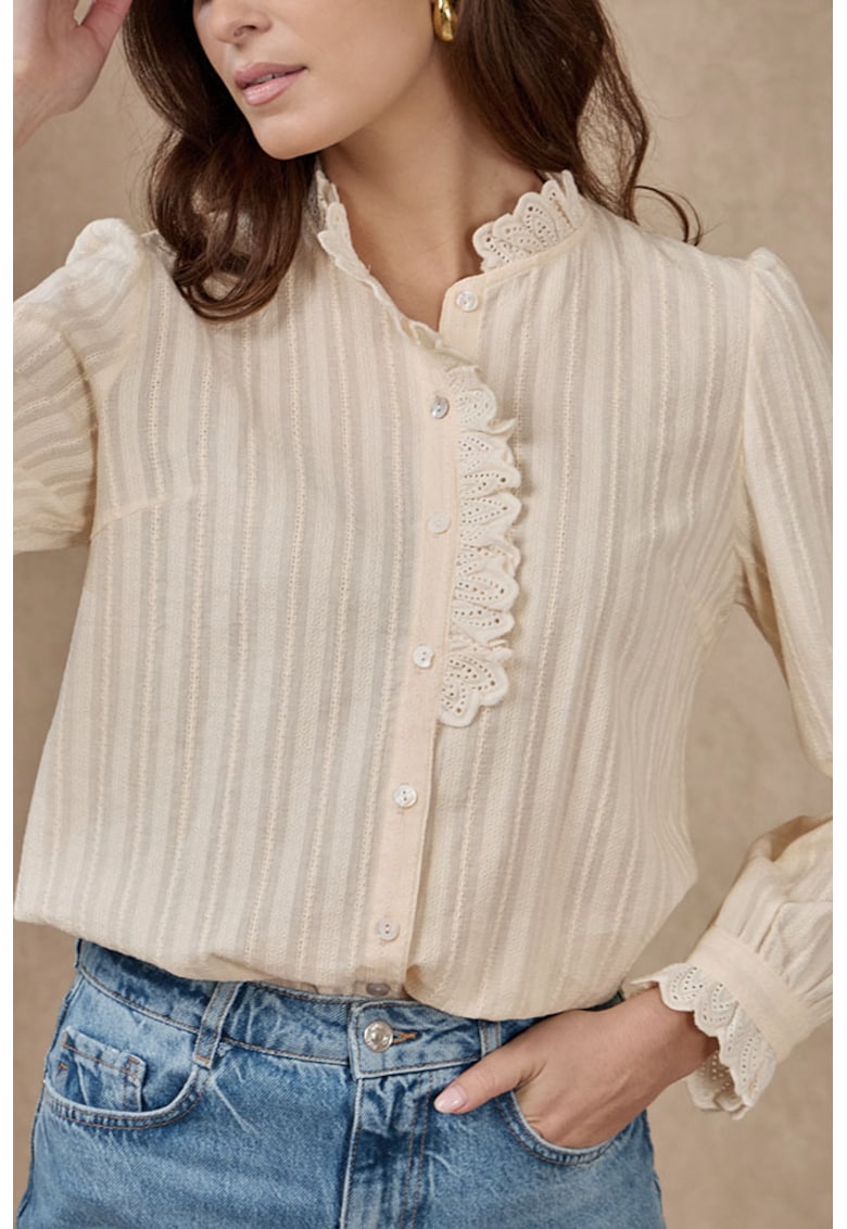 Camasa piersica deschis cu broderie aplicata ZS8002 19652 - Piersica deschis