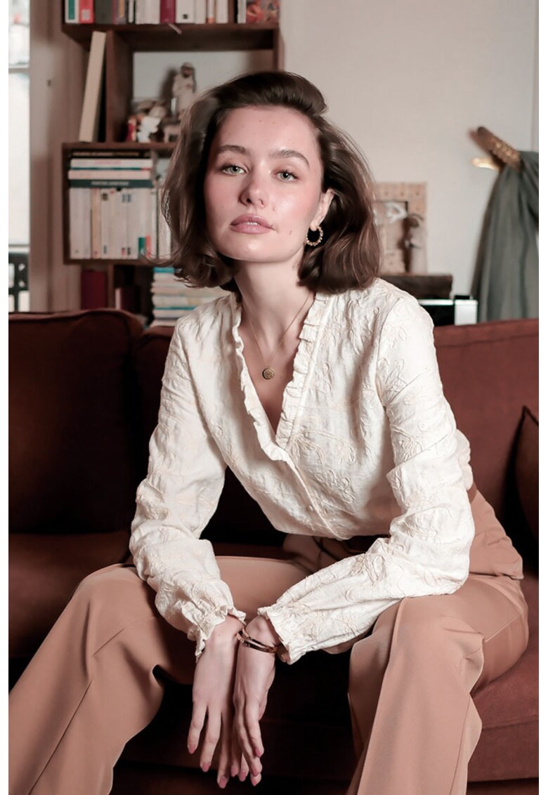 Camasa ivory din vascoza brodata 4861T M9 19661 - Bej