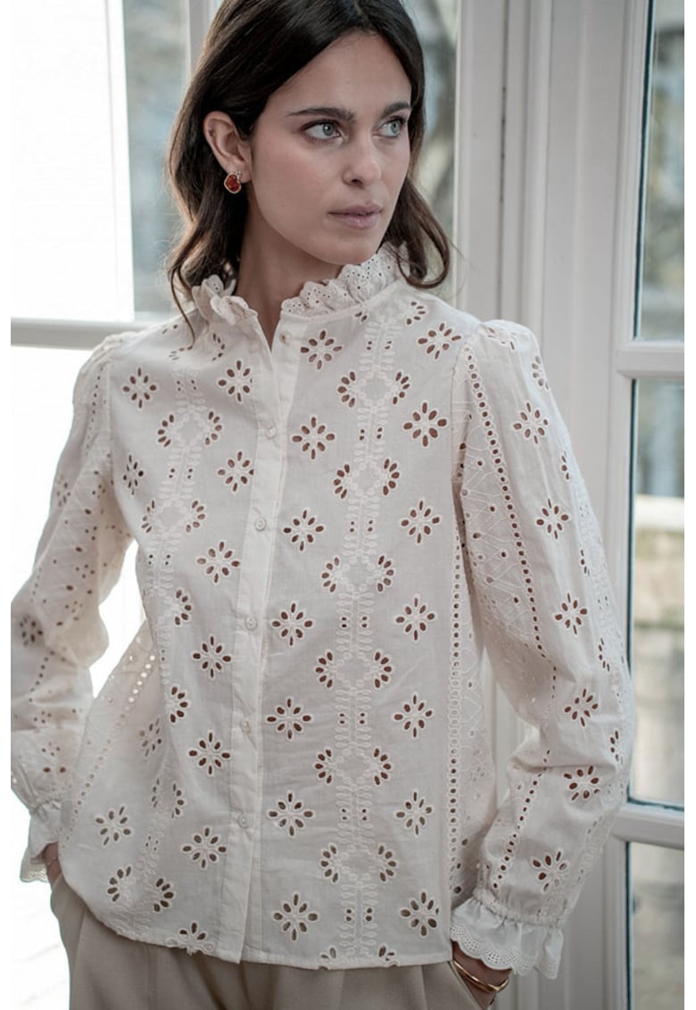 Camasa ivory din bumbac brodata A232-1 M9 19663 - Bej
