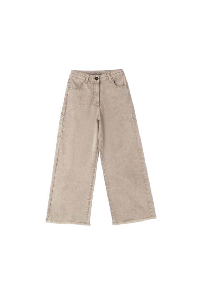 Pantaloni fete iDO din twill elastic din bumbac talie inalta si croiala larga Gri