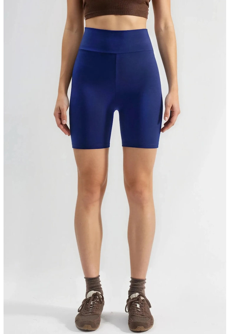 Pantaloni scurti - talie inalta - albastru marin - poliester -
