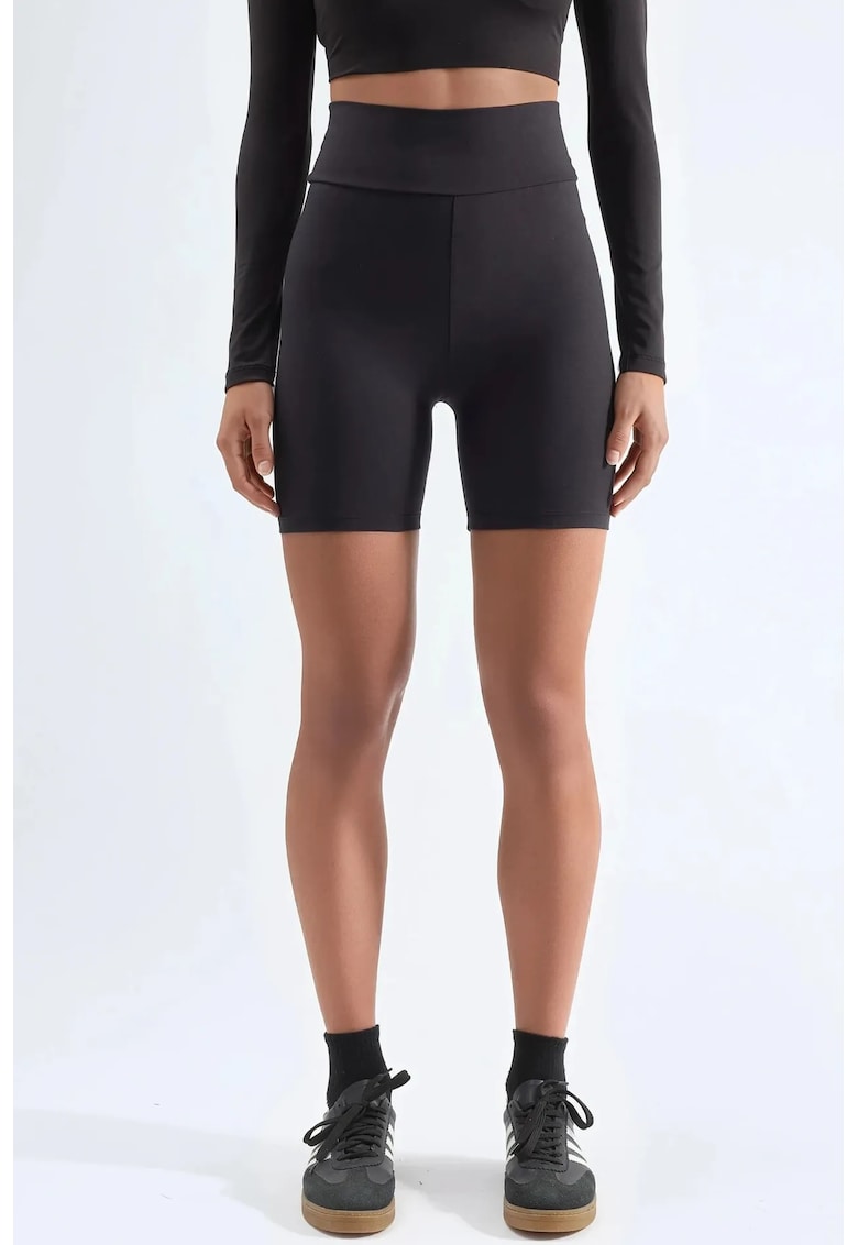 Pantaloni scurti - talie inalta - negru - poliester -