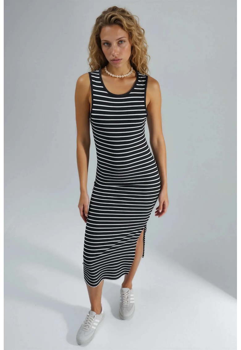 Rochie Midi Bodycon dama - cu dungi - negru-alb - poliester