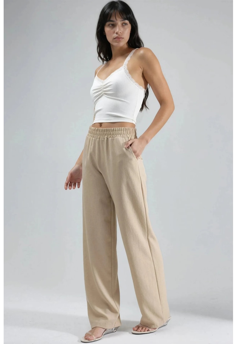 Pantaloni dama - Colectia Ellie - talie elastica - croiala dreapta - bej natural - textil