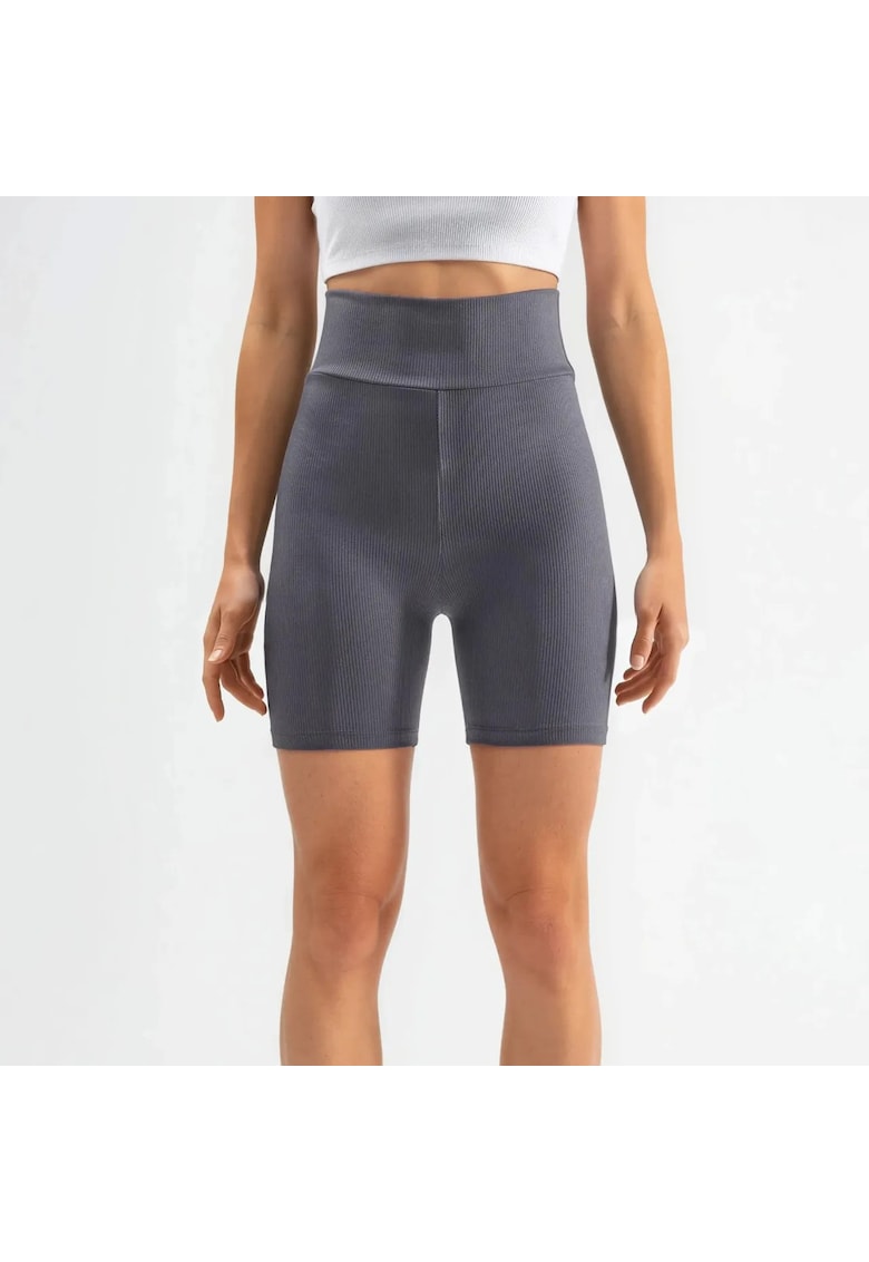 Pantaloni sport dama - scurti - talie inalta - croiala mulata - gri