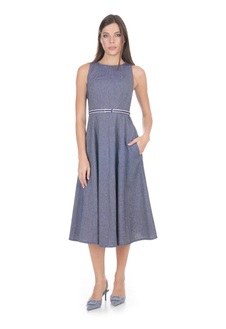Rochie midi din amestec de in cu buzunare