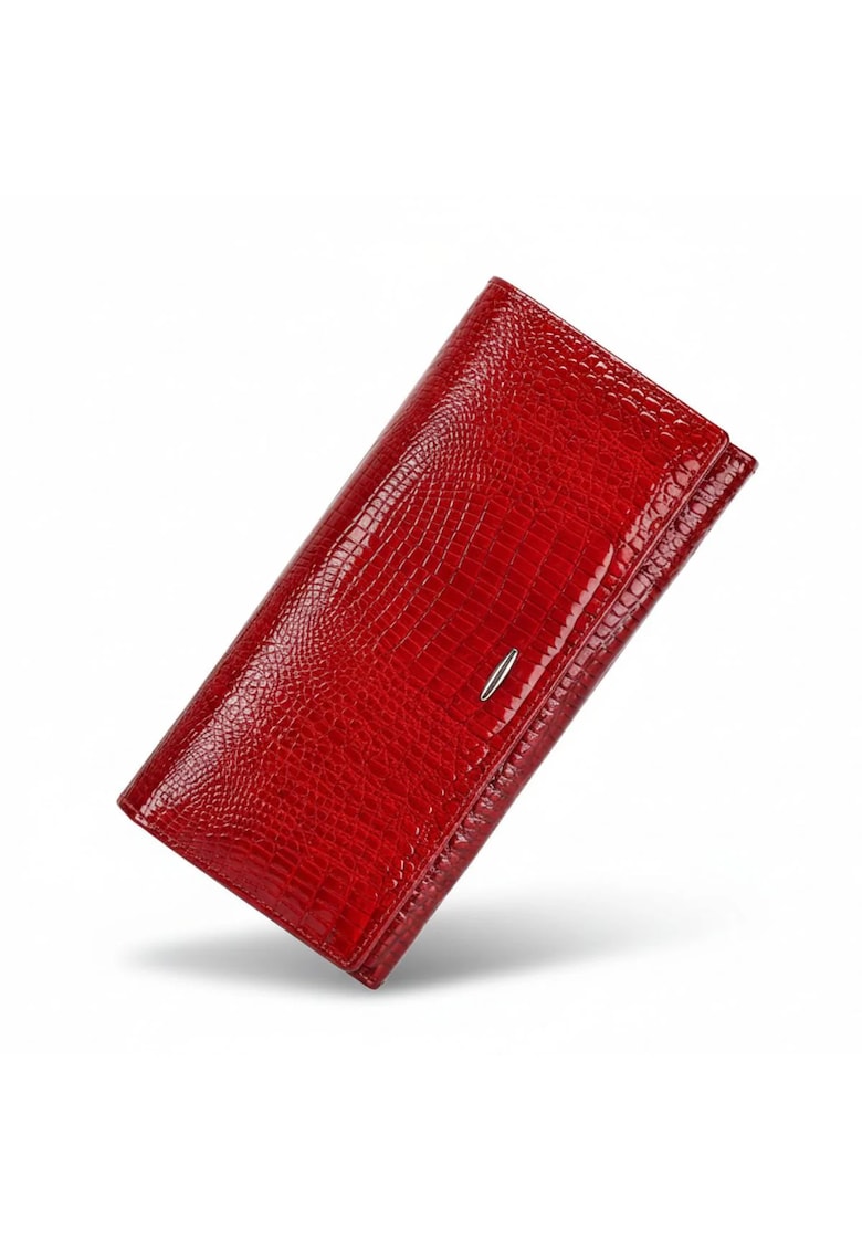 Portofel dama piele naturala lacuita - Red Hot - 18 -5 X 3 -5 X 9 -5 cm