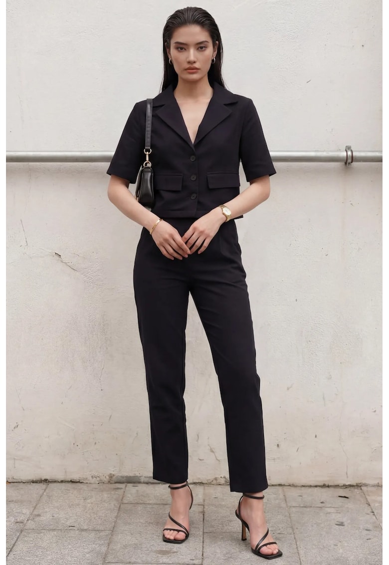 Costum din doua piese - talie inalta - negru -