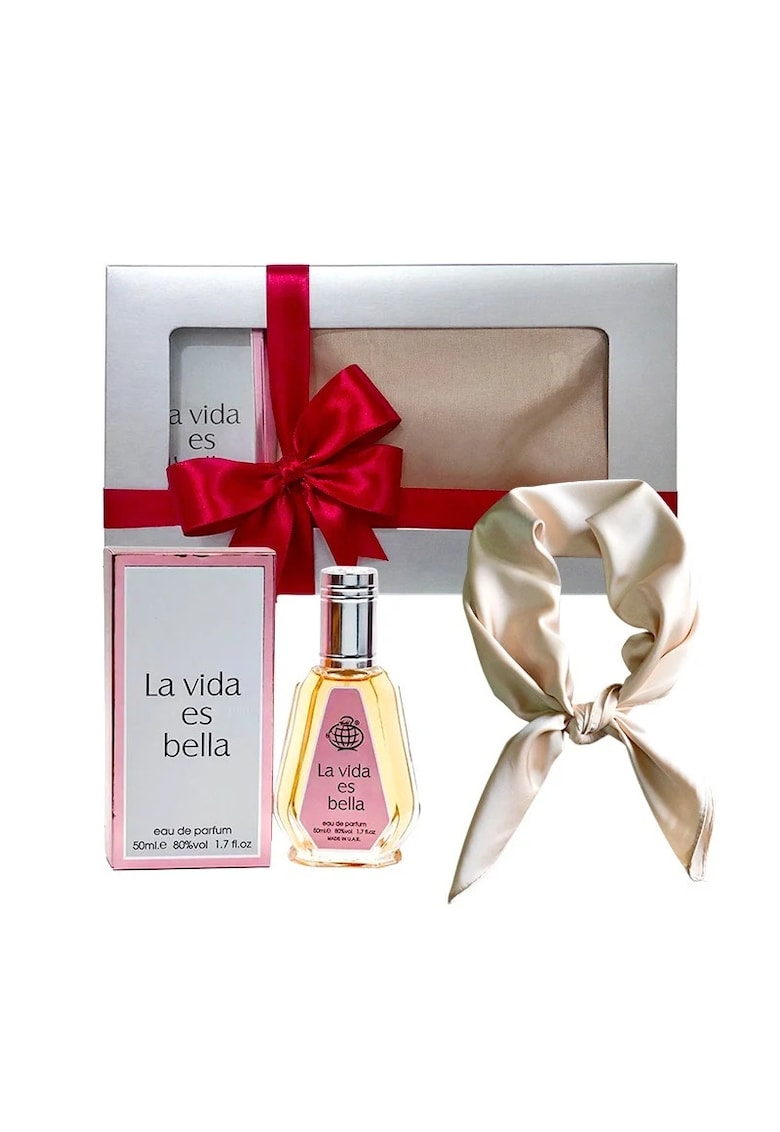 Set cadou Apa de Parfum La Vida es Bella 50ml - esarfa satinata crem