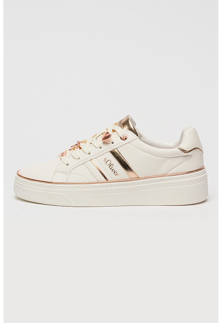 Pantofi sport flatform cu detalii metalice - Alb/Auriu rose