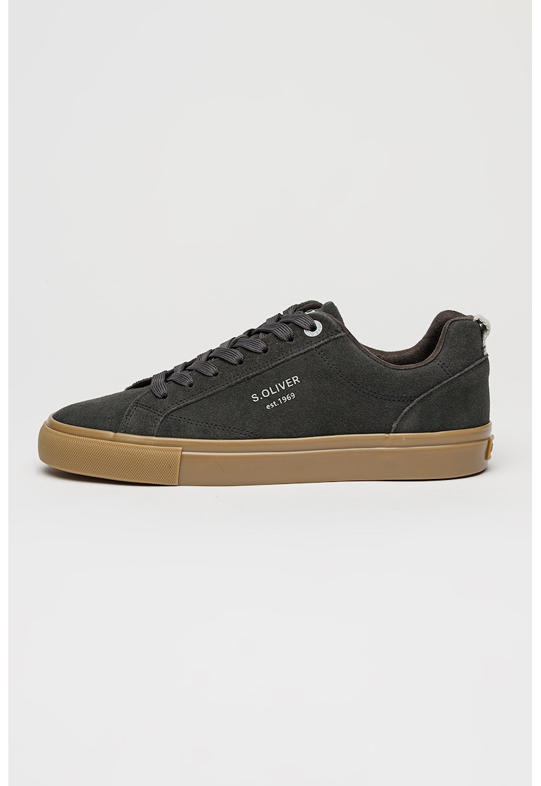 Pantofi sport din piele cu talpa plata - Gri inchis
