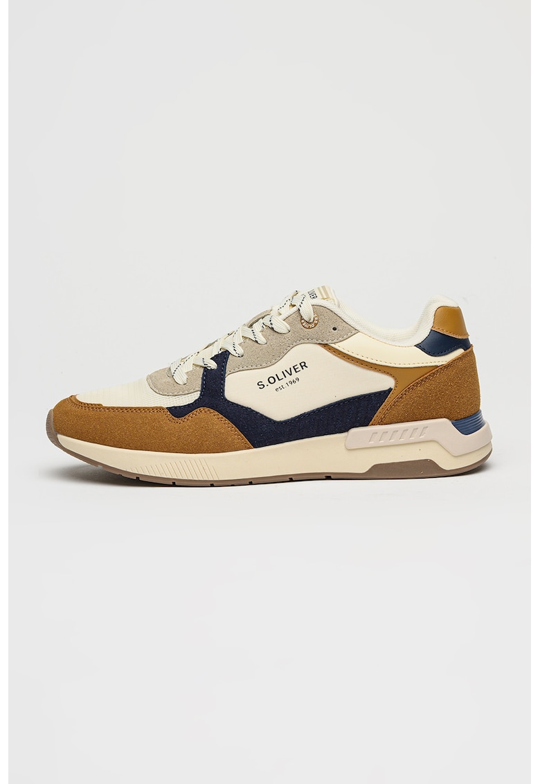 Pantofi sport low-cut cu imprimeu logo lateral - Alb/Caramel/Bleumarin
