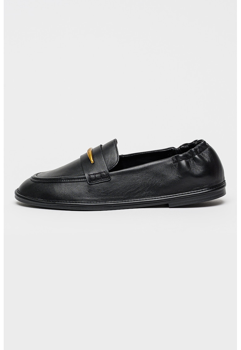 Pantofi loafer din piele cu detaliu metalic - Negru