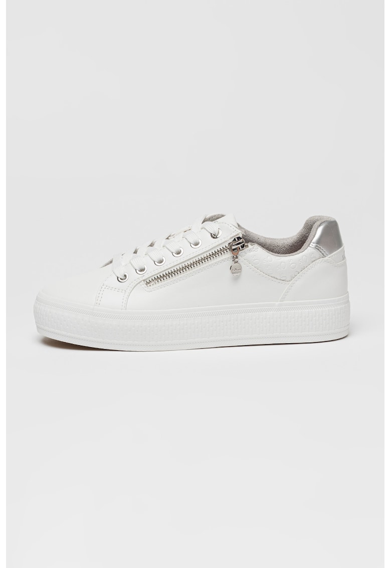 Pantofi sport low cut din piele ecologica - Alb optic/Argintiu