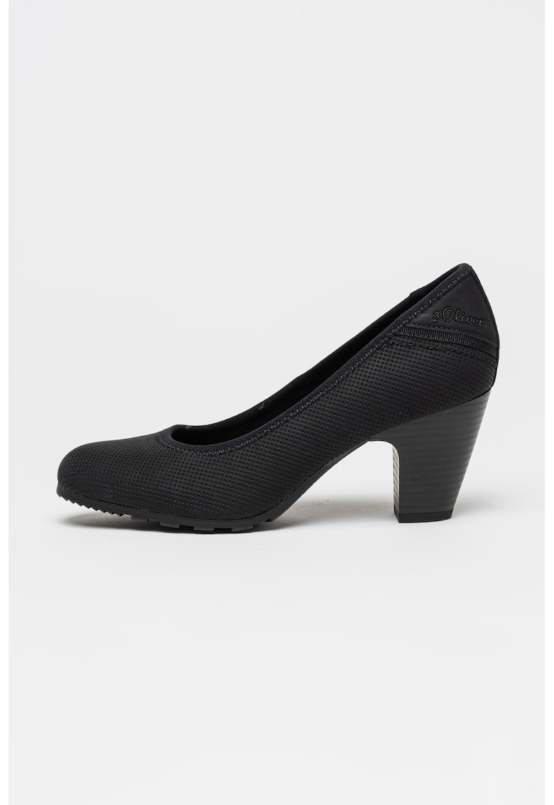 Pantofi cu varf rotund si toc cubanez - Black Onyx/Bleumarin
