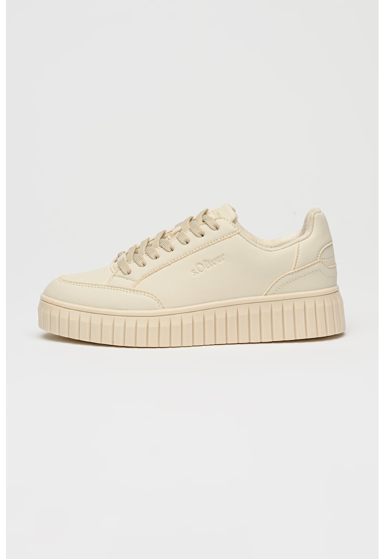 Pantofi sport din piele ecologica cu logo in relief - Alb fildes