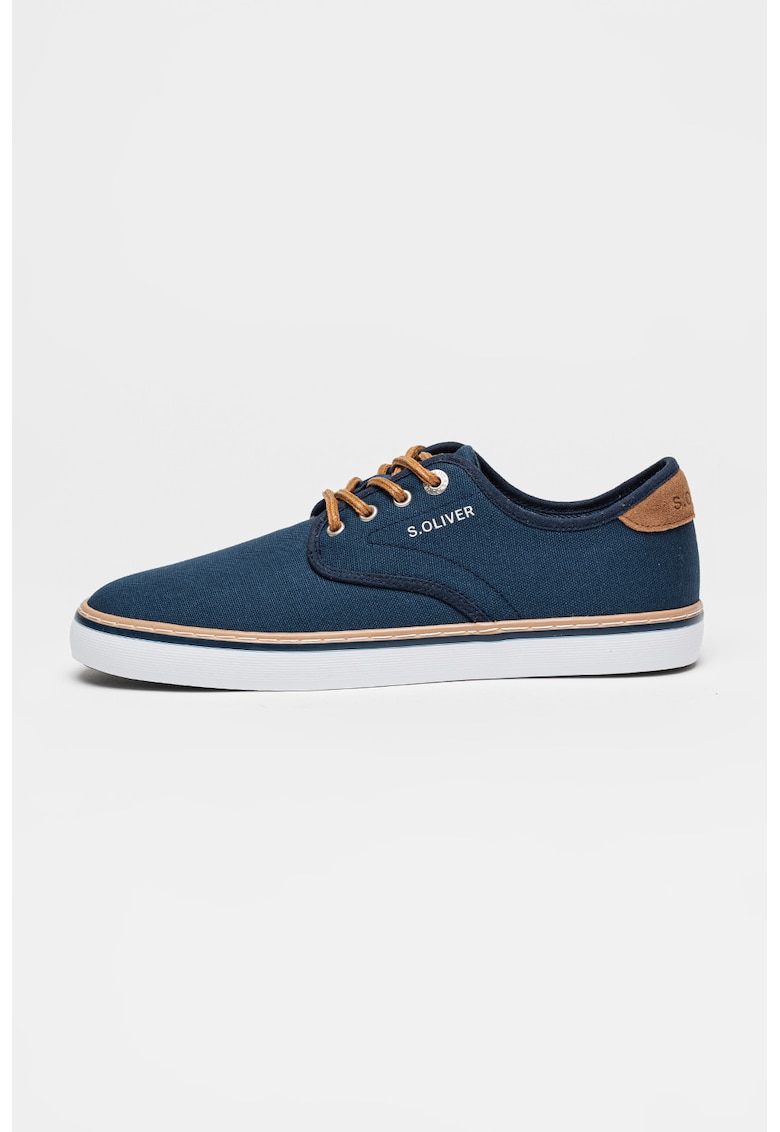 Pantofi sport din material textil cu talpa plata - Albastru inchis/Maro nisip