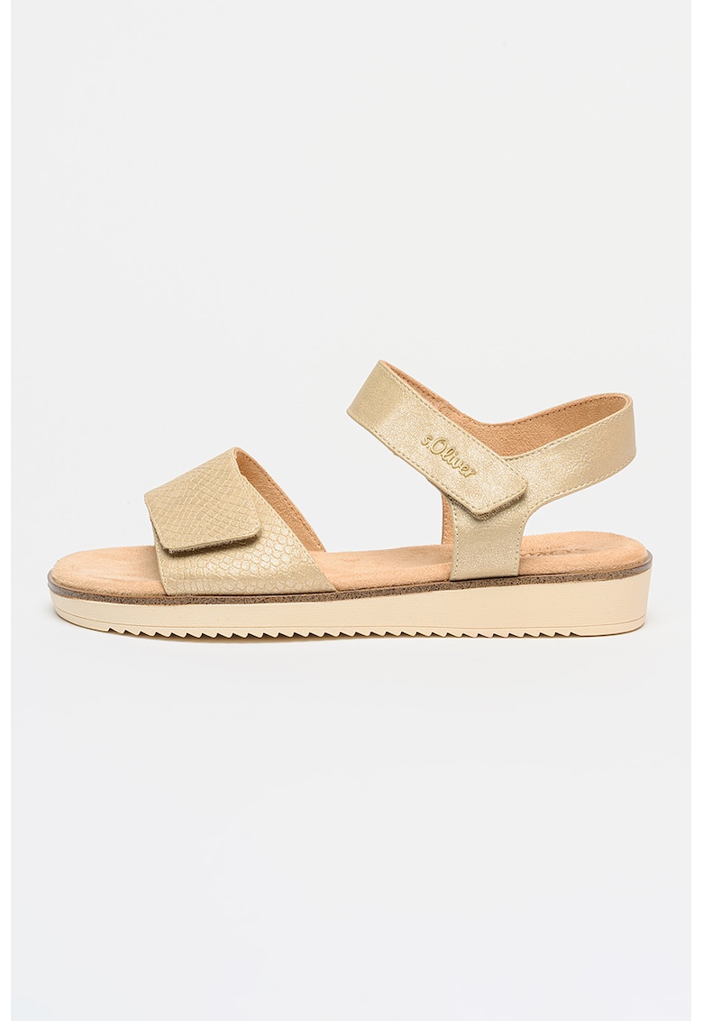 Sandale din piele ecologica cu velcro - Bej sampanie