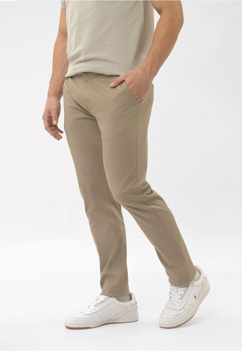 Pantaloni chino din bumbac barbati - buzunare - Regular Fit - R-Joe - bej - Bej