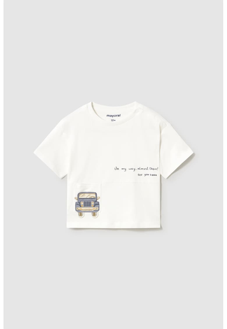 Tricou din bumbac cu buzunar frontal - Alb/Negru/Albastru prafuit