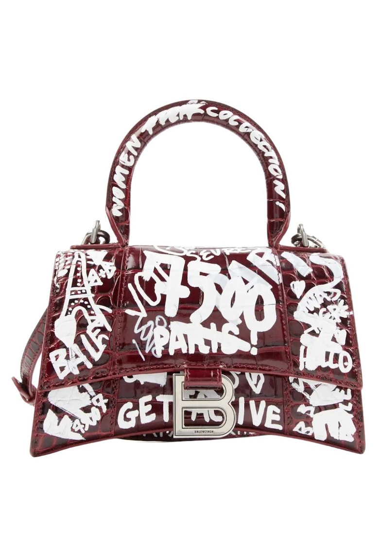 Geanta de piele cu model text Hourglass Graffiti