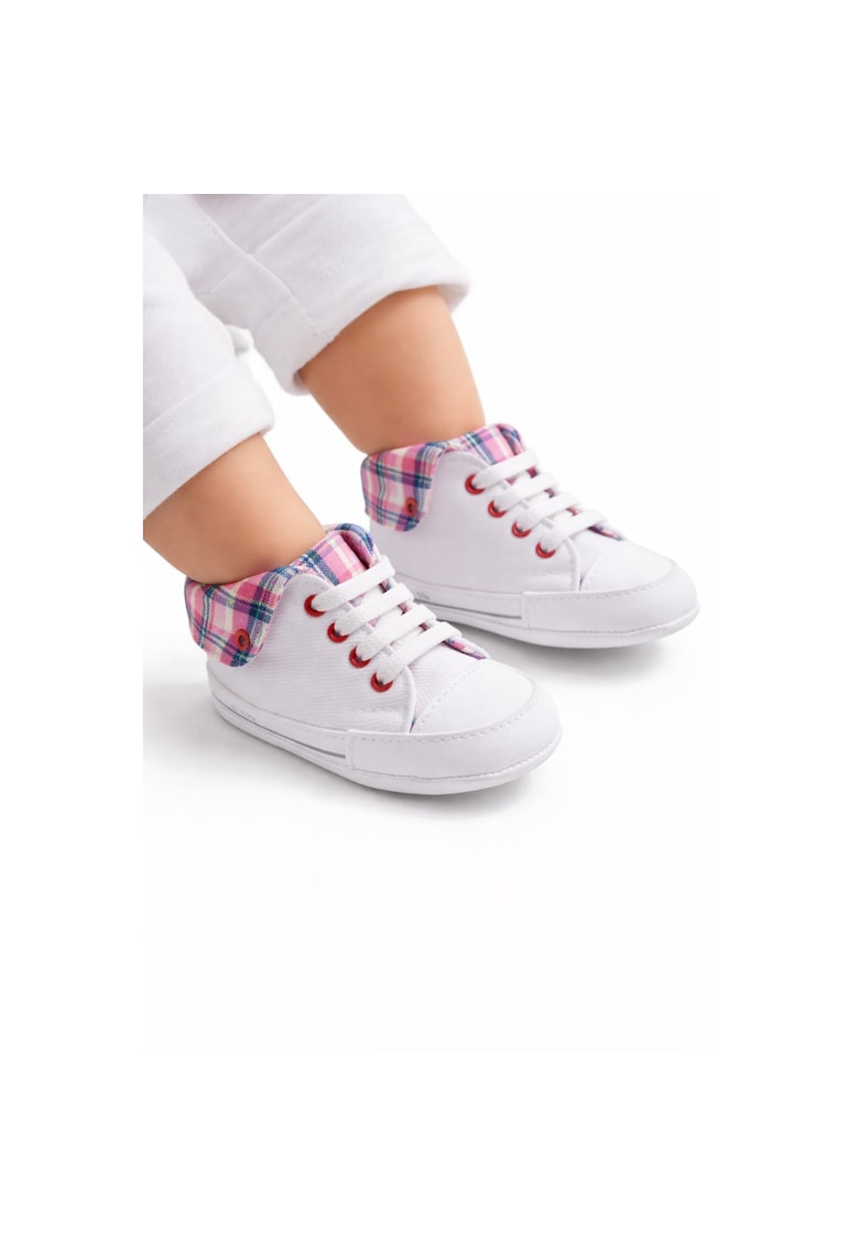 Tenisi bebelusi cu siret talpa flexibila guler carouri stil sport casual