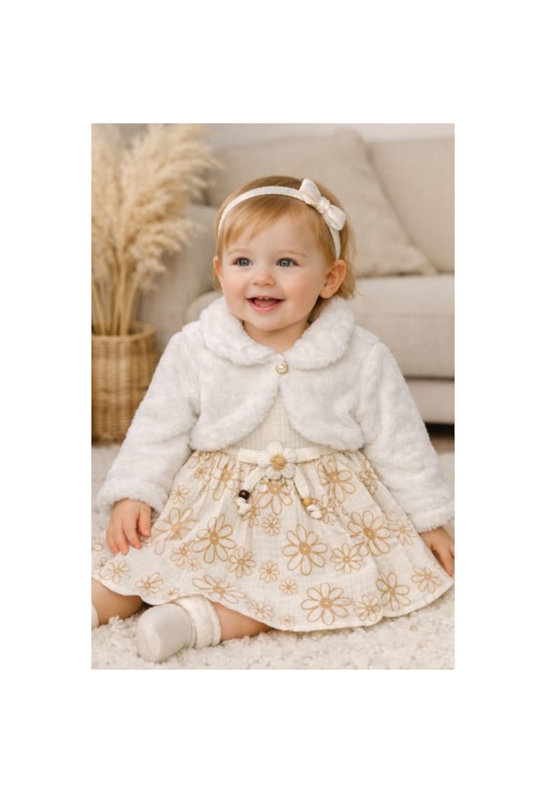 Rochita fetita eleganta cu bolero alb blanita model floral bumbac ocazie