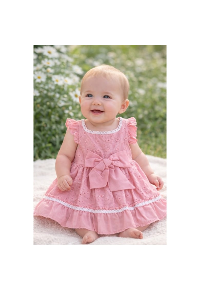 Rochita fetita roz eleganta cu fundita broderie dantela premium bebelusi copii