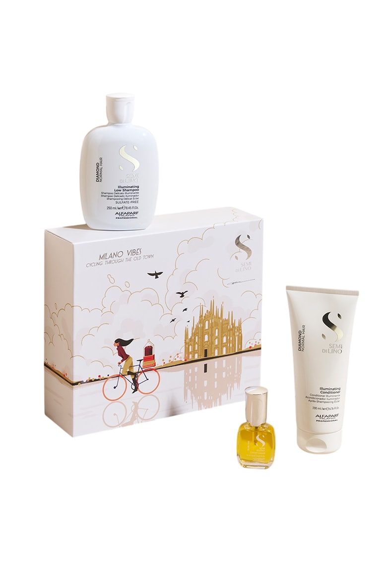 Set Alfaparf Diamond Iluminating pentru stralucirea parului Sampon - 250ml + Balsam - 200ml + Cristalli Liquidi - 15ml