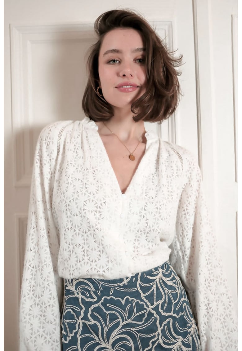 Camasa ivory din tesatura dantelata 4783T M9 19669 - Bej