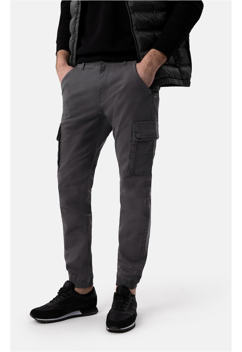 Pantaloni cargo conici din bumbac - buzunare laterale cu clapa - Regular Fit - fermoar - R-Alpin - grafit - Gri grafit