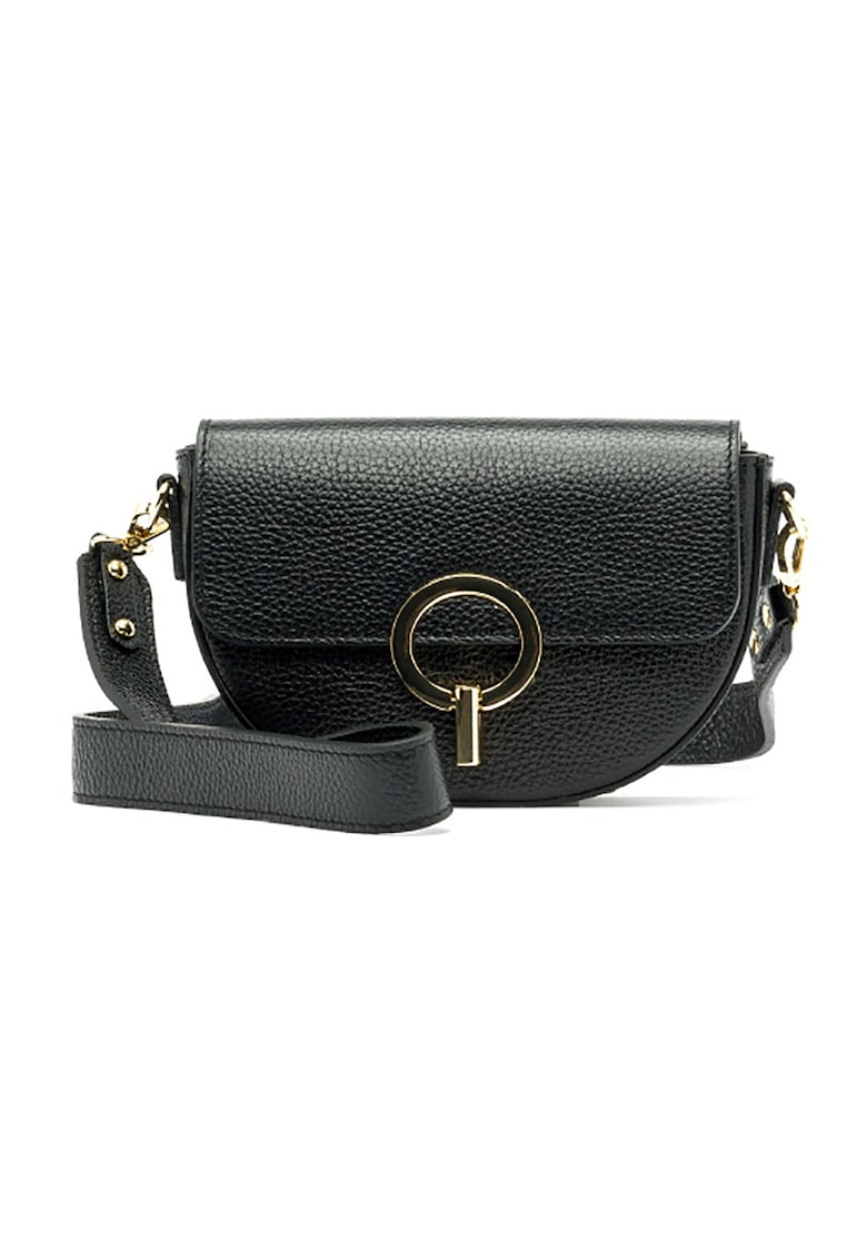 Geanta crossbody din piele cu clapa - Negru