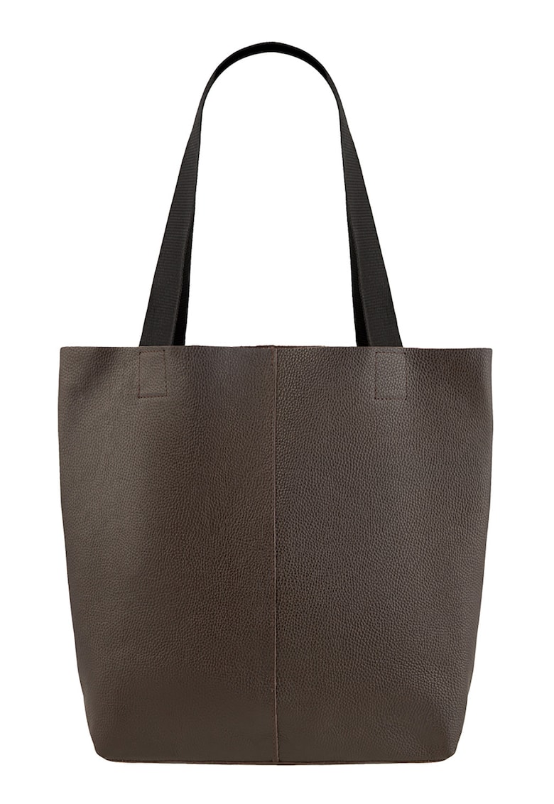 Geanta tote din piele cu barete din material textil - Maro inchis