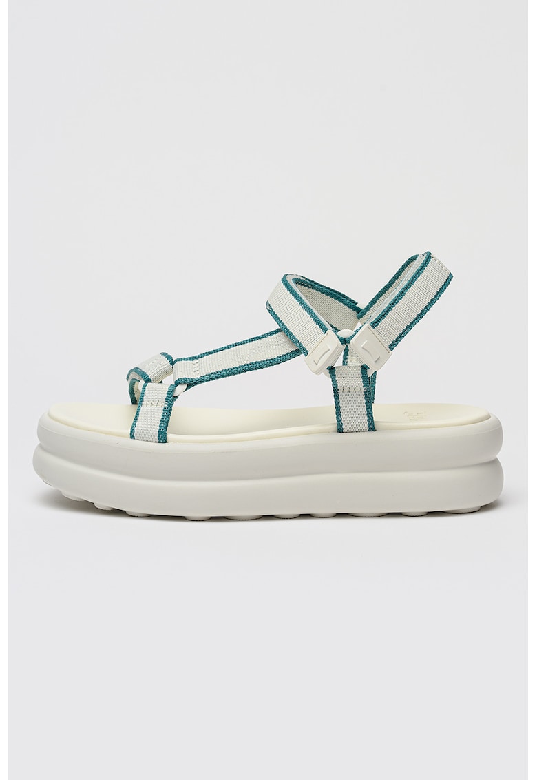 Sandale flatform cu velcro Twins - Alb/Verde smarald