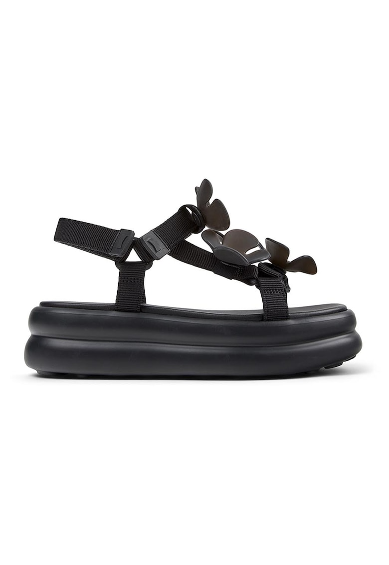 Sandale flatform cu velcro Twins - Negru/Negru stins