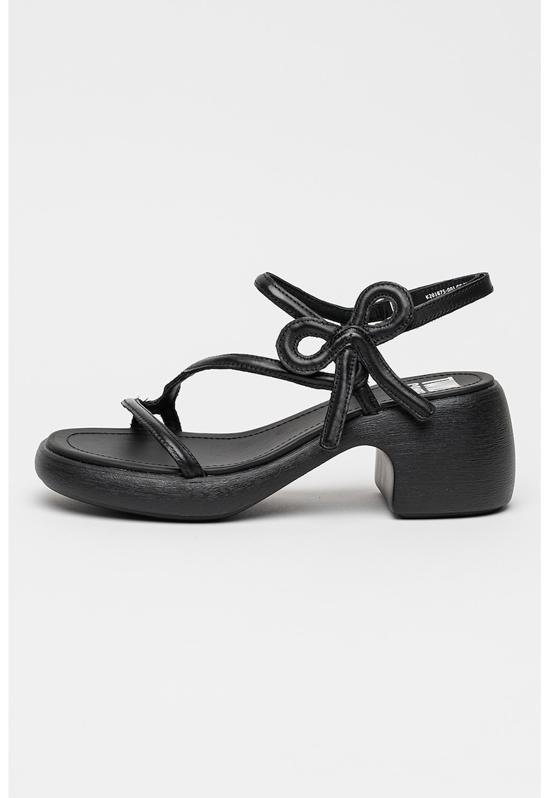 Sandale din piele cu toc si detaliu funda Thelma Twins - Negru