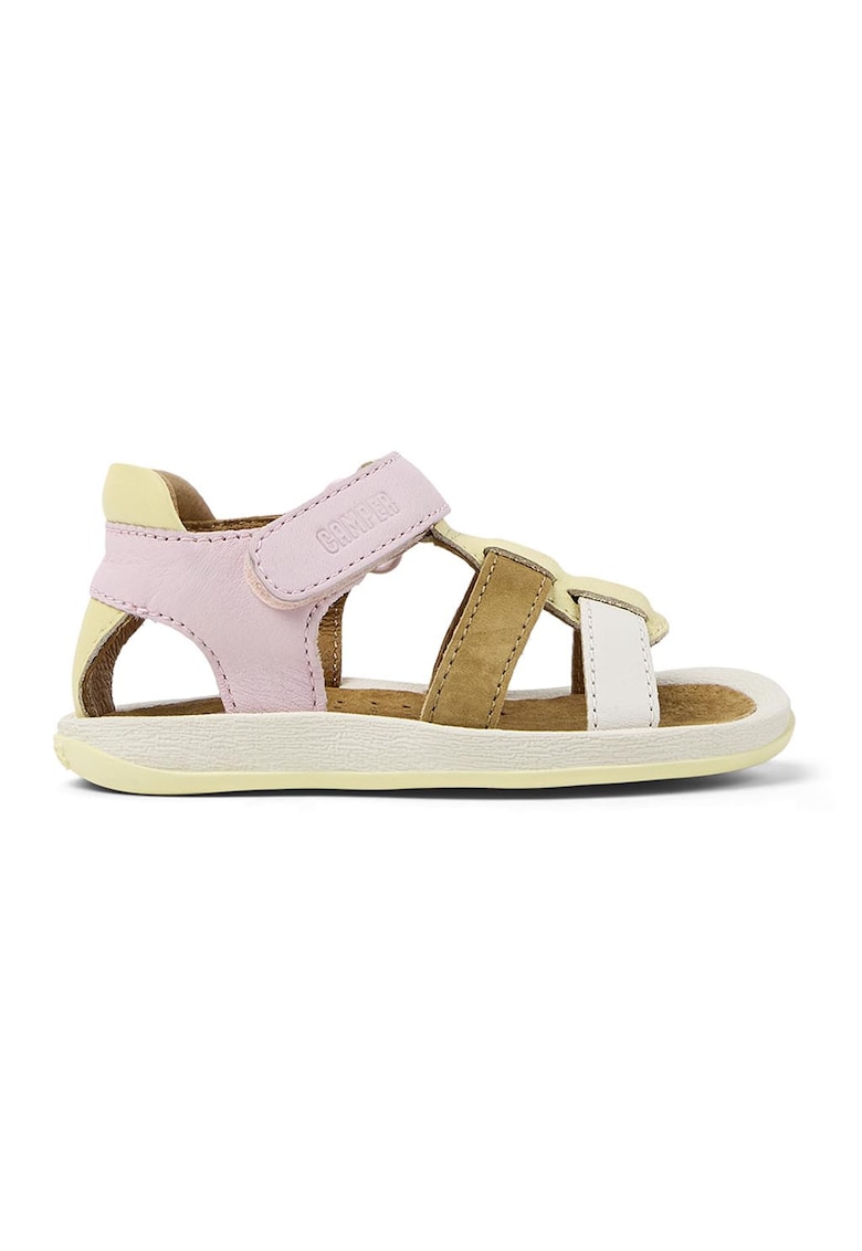 P Sandale din piele si piele intoarsa cu velcro Bicho - Roz pal/Crem