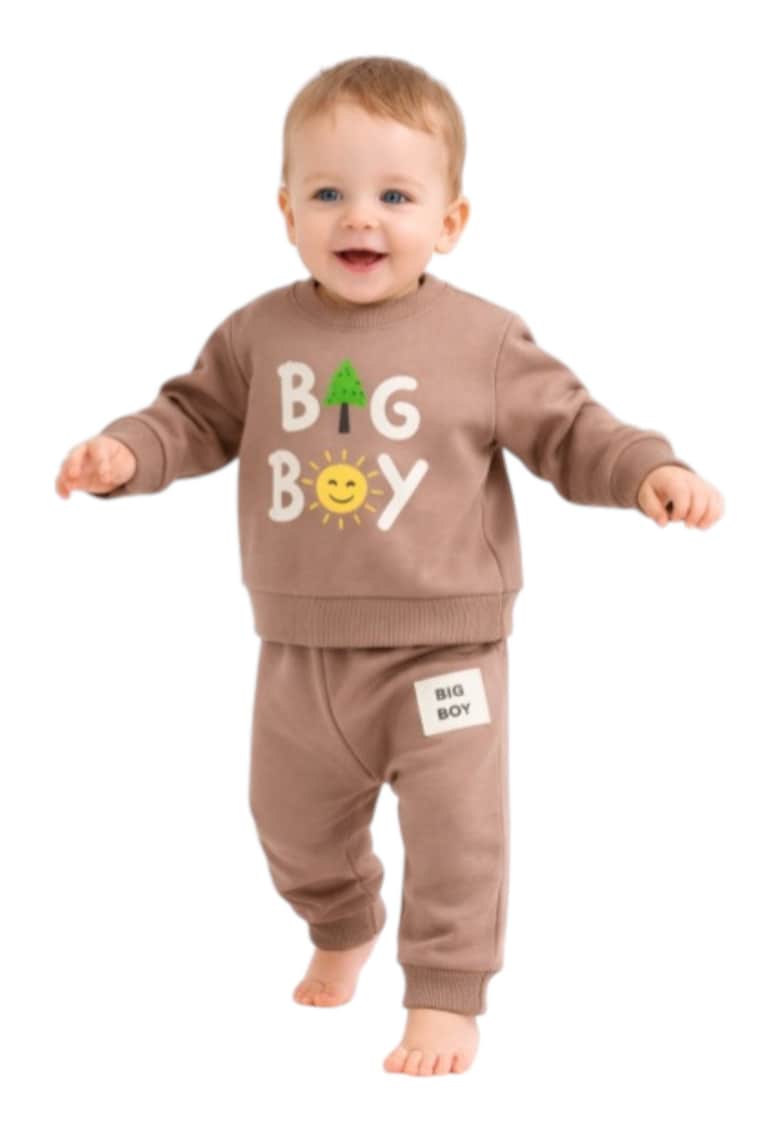 Trening copii 2 piese maro - bumbac - model Big Boy - stil casual