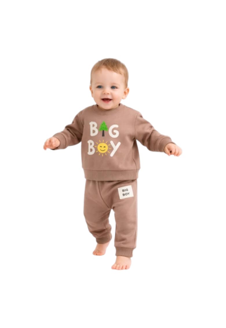 Trening copii 2 piese maro - bumbac - model Big Boy - stil casual