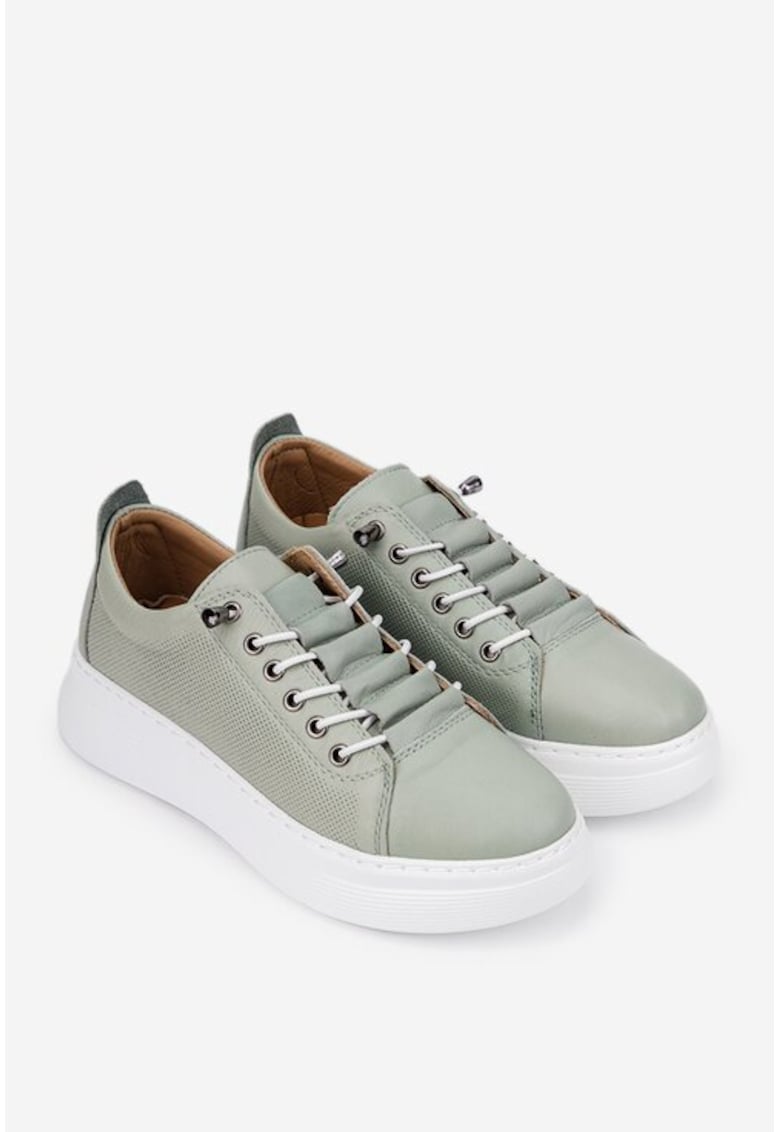 Pantofi dama verzi din piele cu siret elastic