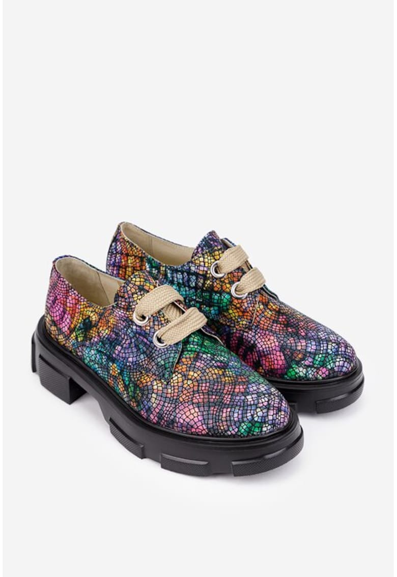 Pantofi dama multicolori din piele naturala cu siret