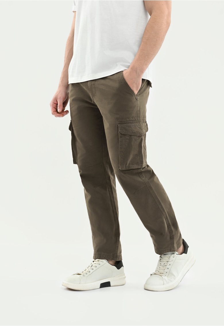 Pantaloni cargo din bumbac - sapte buzunare - Comfort Fit - R-Hampter - verde masliniu - Verde masliniu
