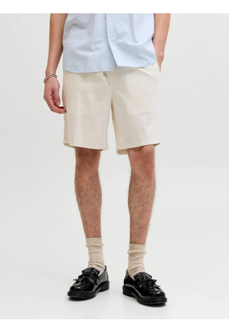 Pantaloni scurti de trening - barbati - din amestec de in - croiala Regular fit - Bej
