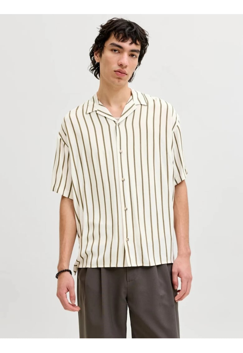 Camasa cu maneca scurta barbati - Regular Fit - cu imprimeu in dungi - Bej
