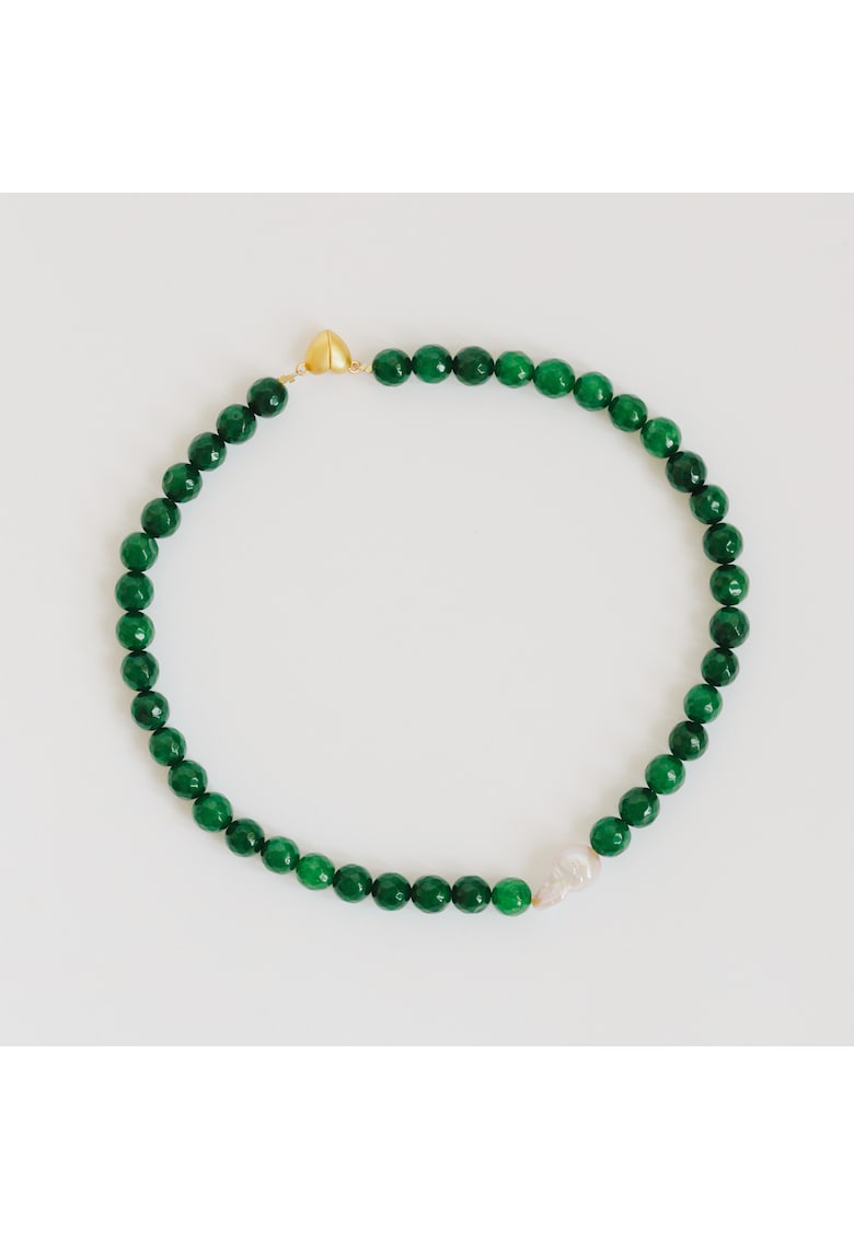 Colier jad smarald - perla de cultura baroc - cupru