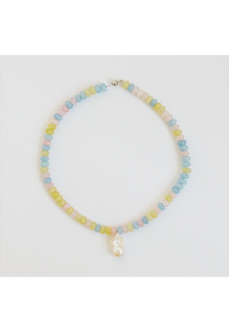 Colier - handmade - pietre semipretioase jad - perla baroca - argint 925